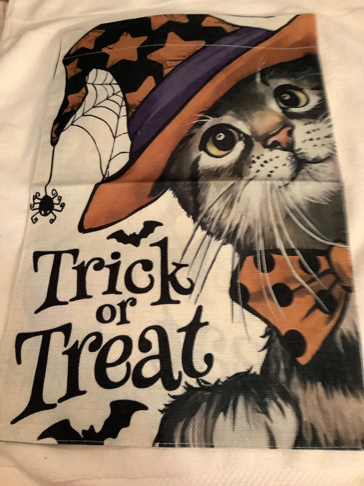 Halloween Trick or Treat 12 x 18 Garden Flag Cat with Bow Tie Double Sided