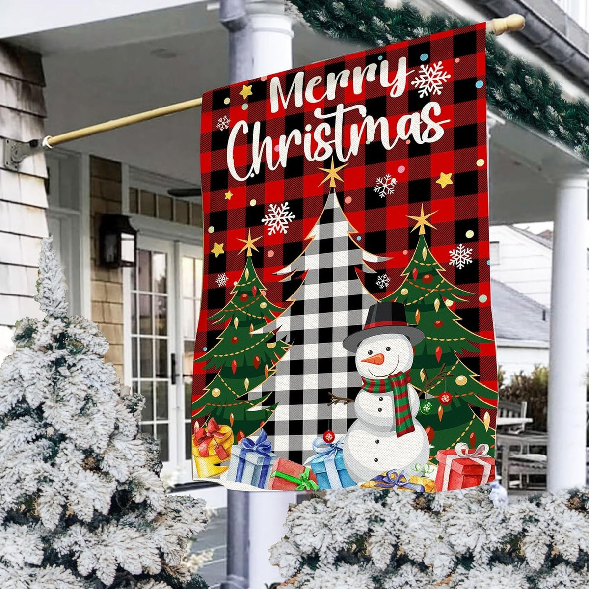 Merry Christmas Tree-Snowman Flag 28 X 40 Double Sided