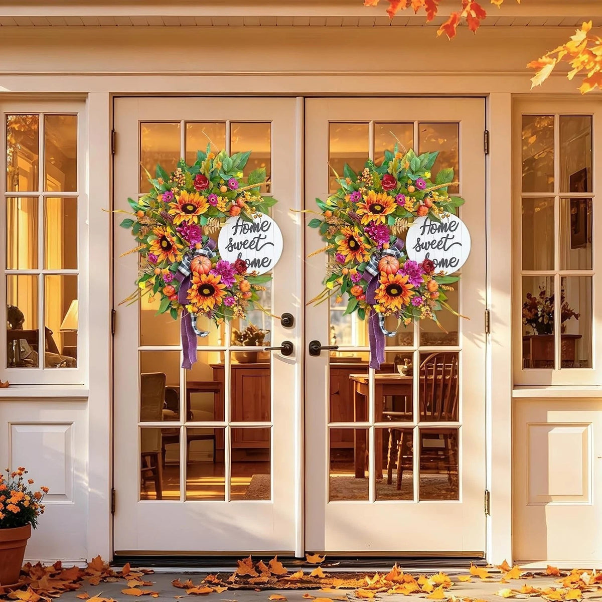 24 Inch Fall-Autumn Wreath with Sunflowers