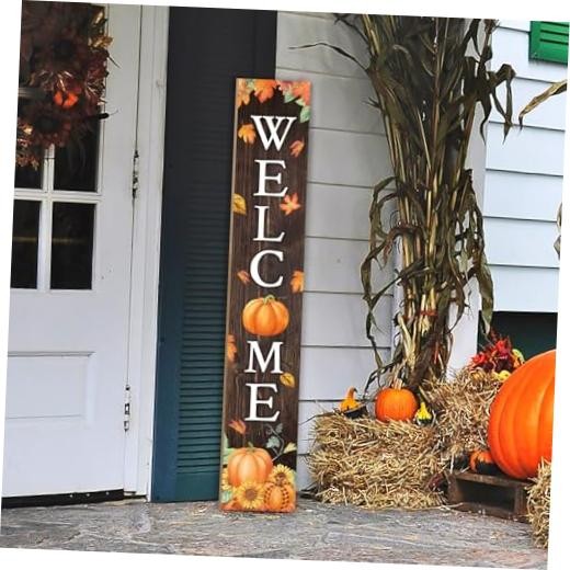 Fall Welcome Sign Maple Leaf Pumpkin Sunflower