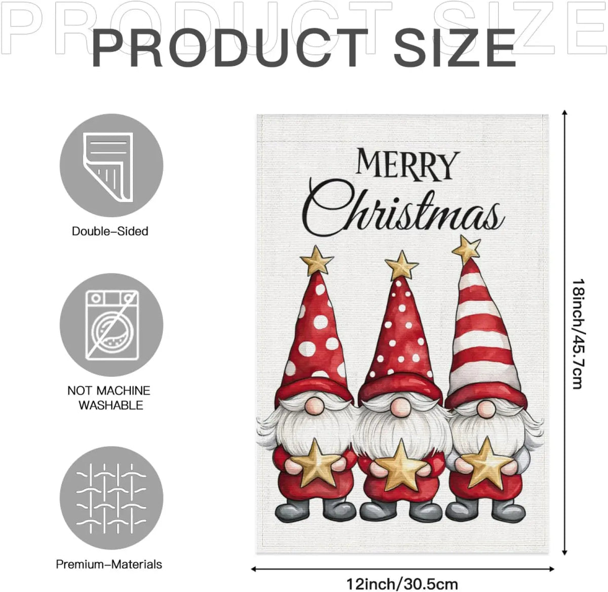 Merry Christmas Gnome Garden Flag 12x18 Inch Double Sided Flag