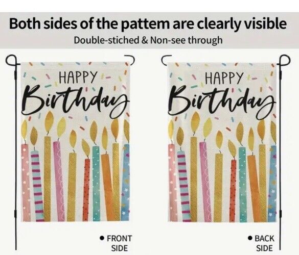 Happy Birthday - Lighted Candles ~ Double Sided - Garden Flag ~ 12" x 18"