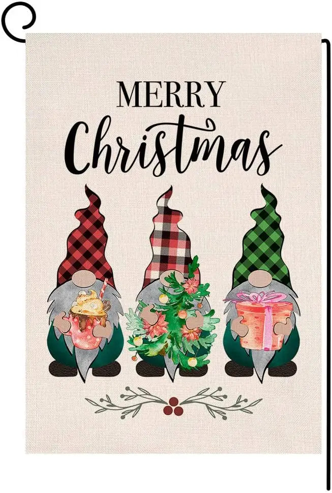 Christmas Tree Gnomes Garden Flag
