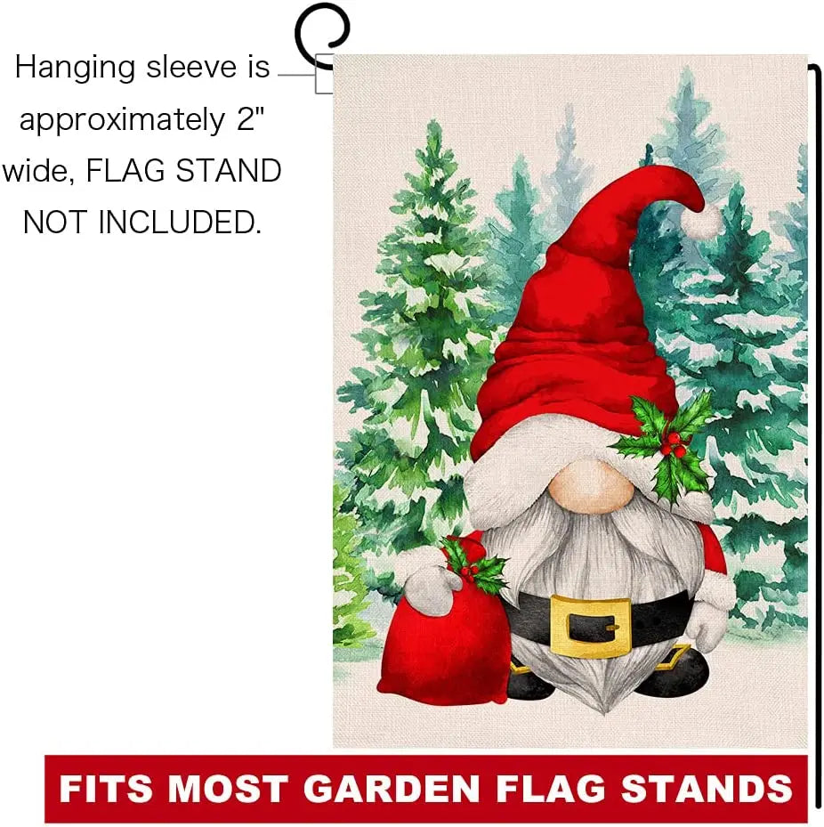 Christmas Tree Gnome Burlap Garden Flag