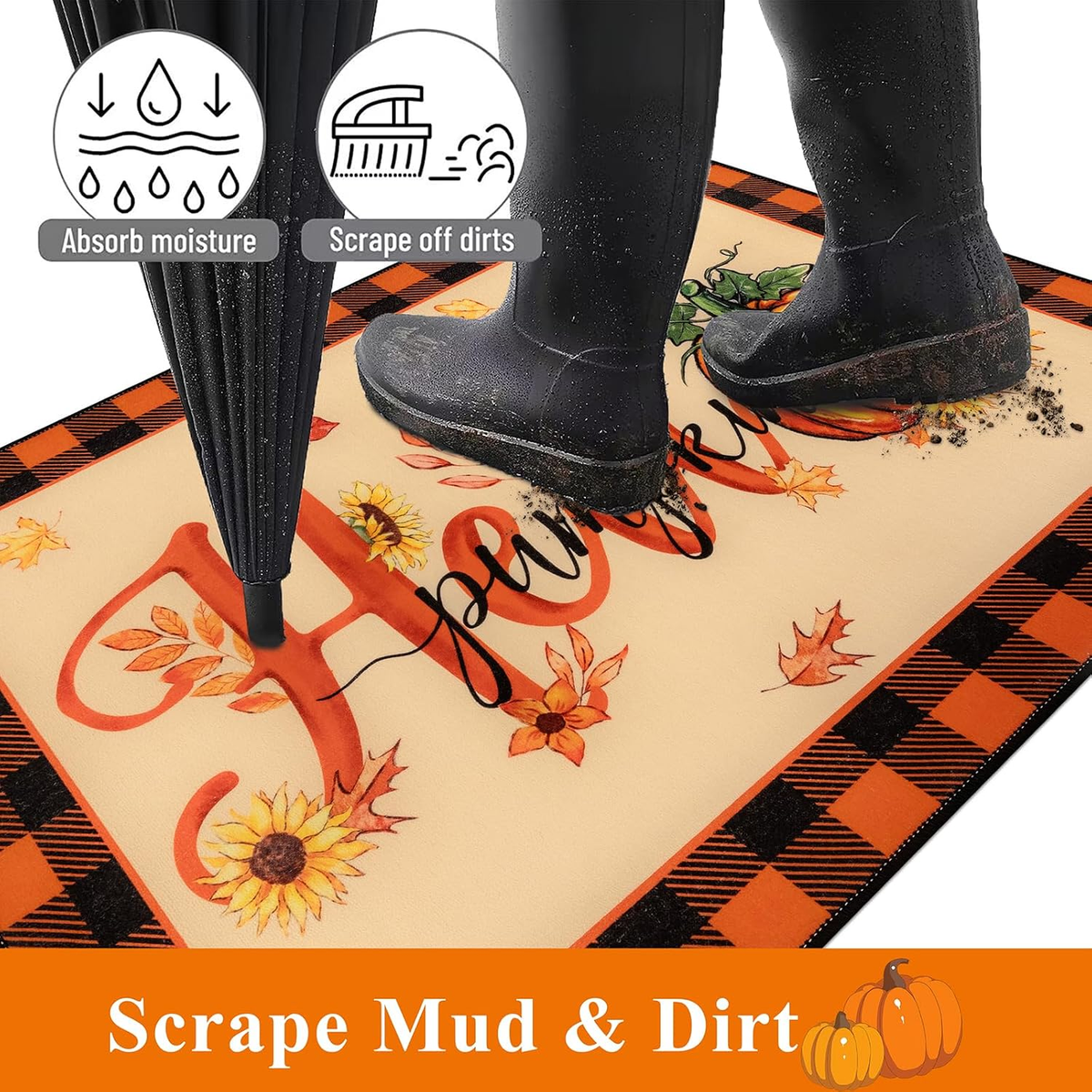 Fall Door Mat 32"X48", Non Slip Welcome Doormat