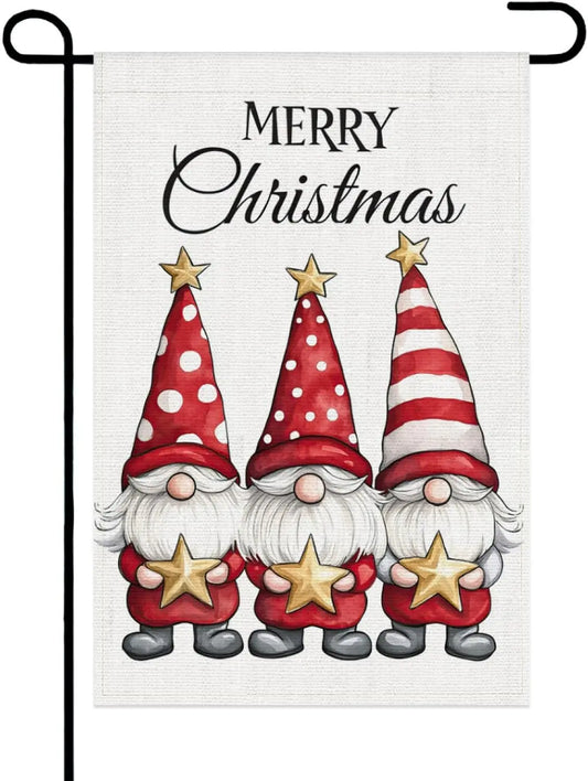 Merry Christmas Gnome Garden Flag 12x18 Inch Double Sided Flag
