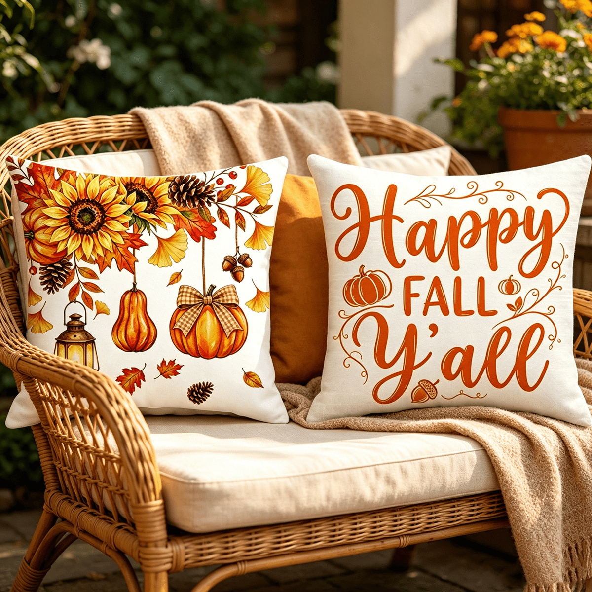 2pc Fall Sunflower Lantern Pillow Cover Set