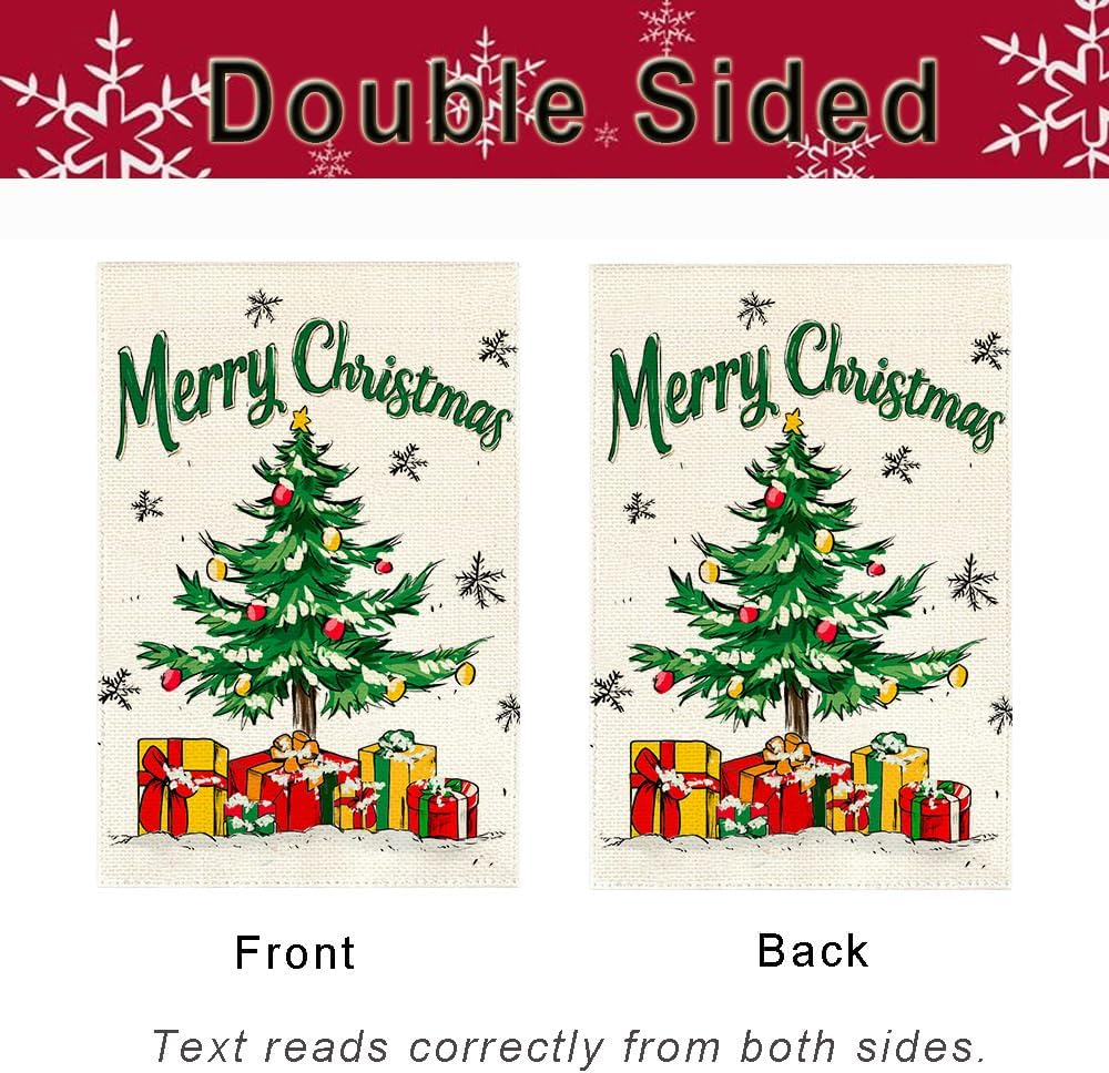 Merry Christmas Tree House Flag 28x40 Inch Double Sided