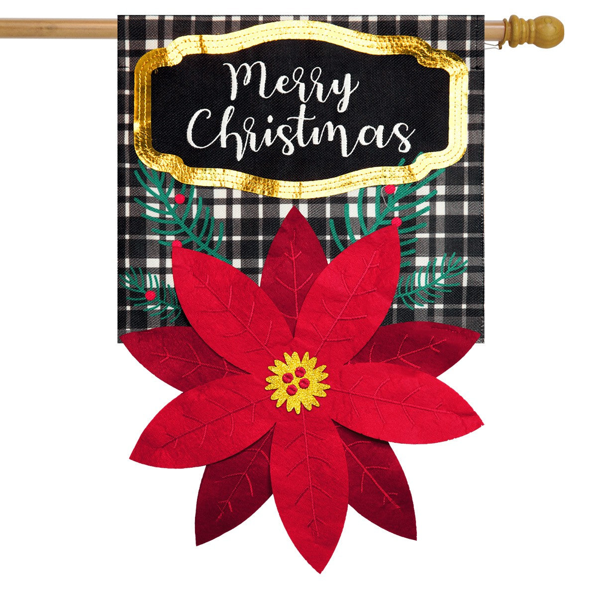 Merry Christmas Poinsettia Burlap House Flag 28x40