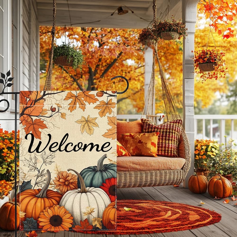Fall Pumpkin Sunflower Garden Flag Double Sided