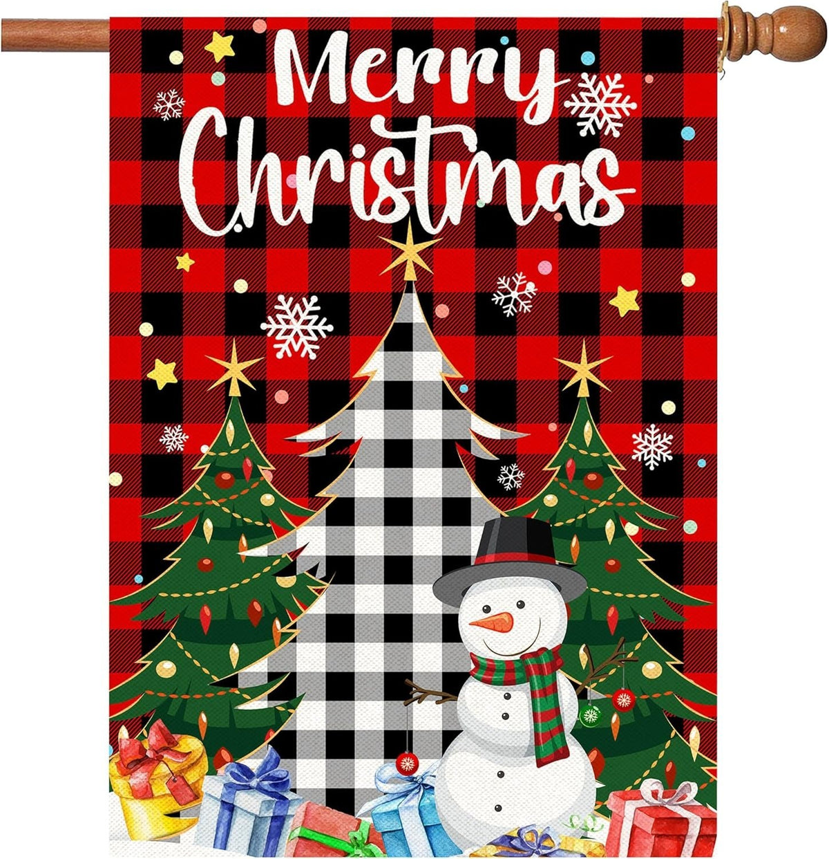 Merry Christmas Tree-Snowman Flag 28 X 40 Double Sided