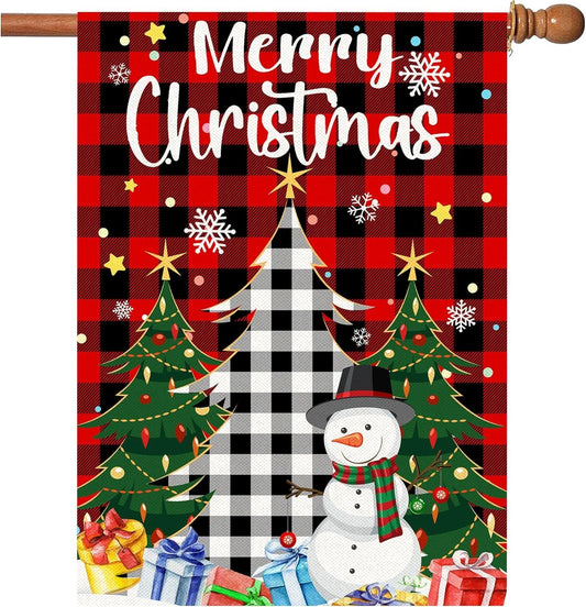 Merry Christmas Tree-Snowman Flag 28 X 40 Double Sided