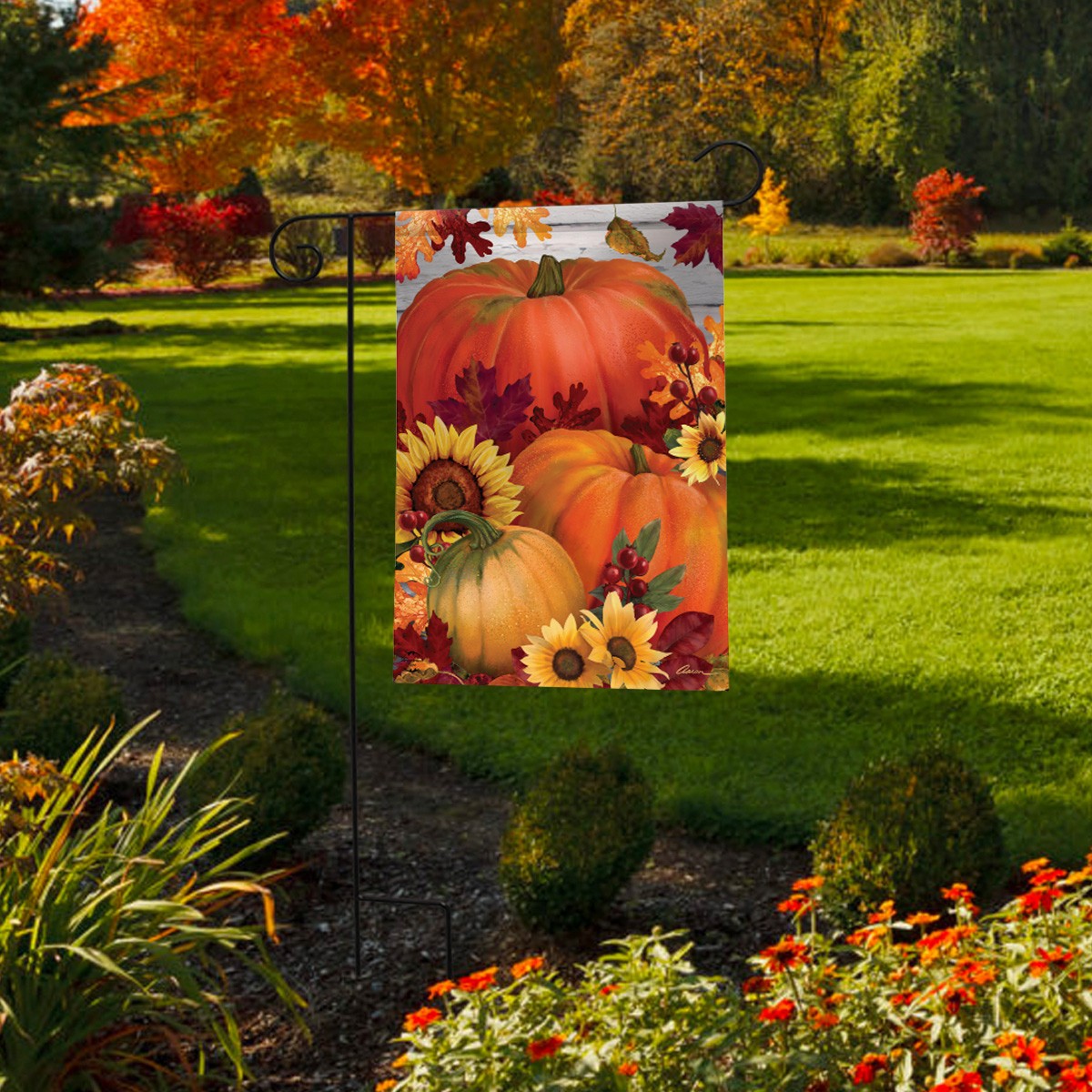 Fall Autumn Pumpkin Trio Garden Flag