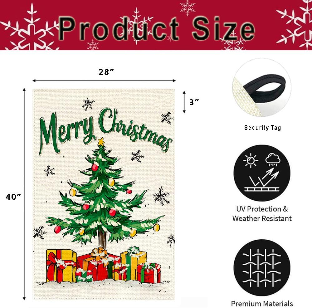 Merry Christmas Tree House Flag 28x40 Inch Double Sided