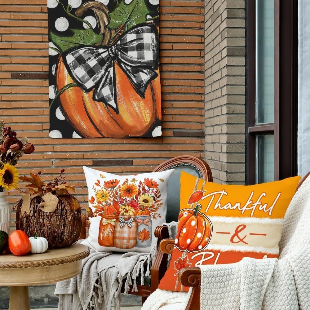 Fall Sunflower Pumpkin Thanksgiving Pillow Covers 18x18 Set of 4