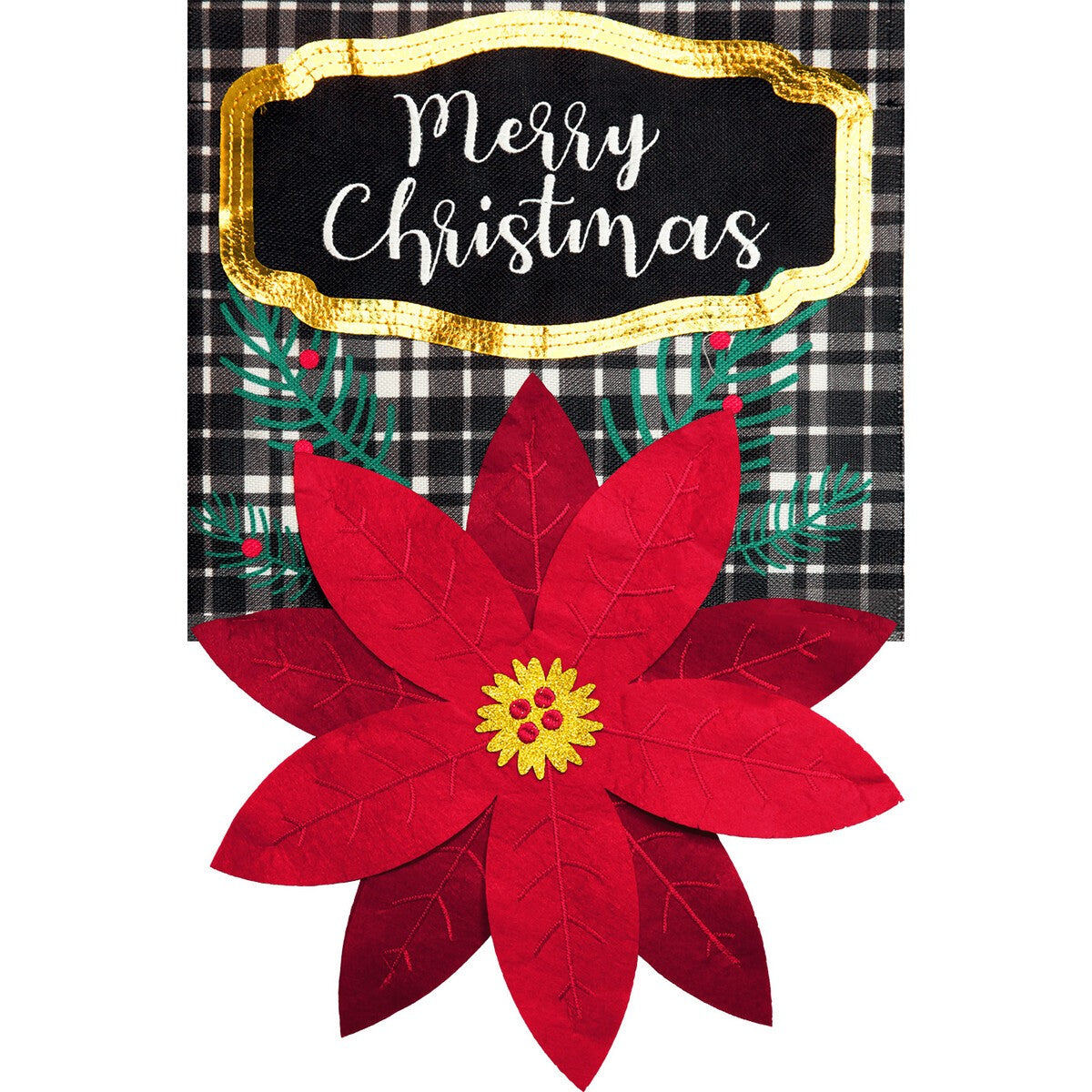 Merry Christmas Poinsettia Burlap House Flag 28x40