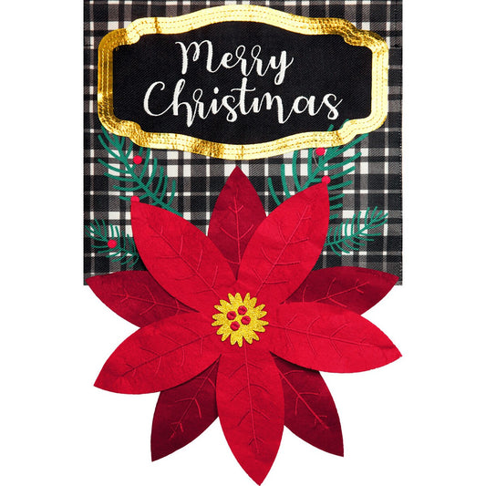 Merry Christmas Poinsettia Burlap House Flag 28x40