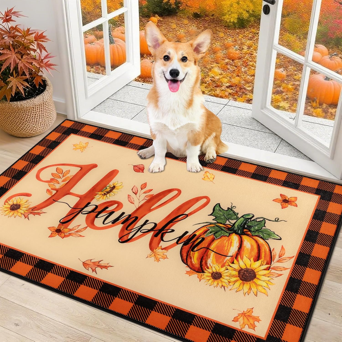 Fall Door Mat 32"X48", Non Slip Welcome Doormat