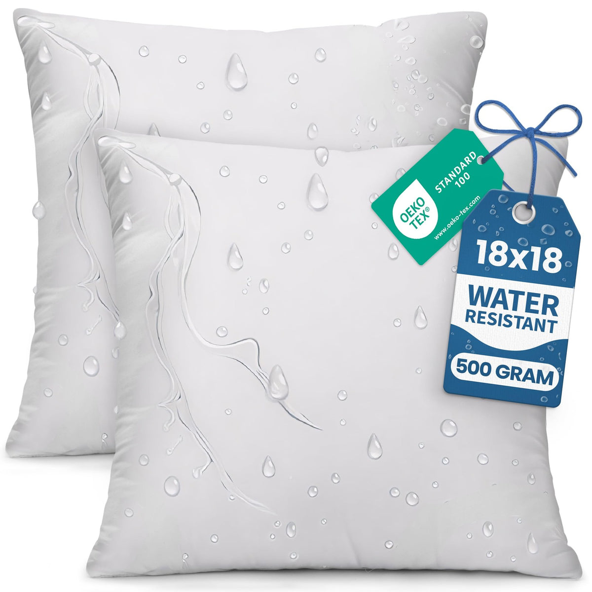 Outdoor Pillow Inserts 18x18 Inches (Pack of 2, White), Water Resistant