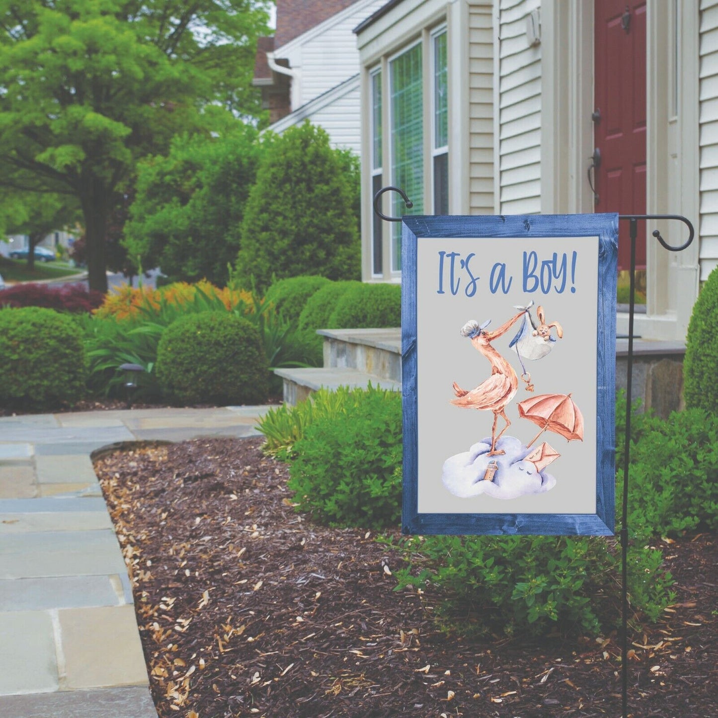 IT'S A BOY Double Sided Garden Flag Stork Bringing a New Baby Shower