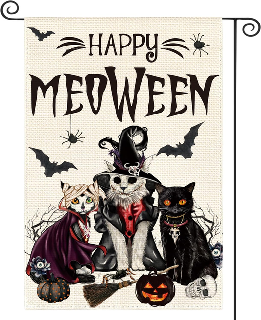 Halloween Spooky Cat Garden Flag 12X18 Inch Double Sided Outdoor Day of the Dead