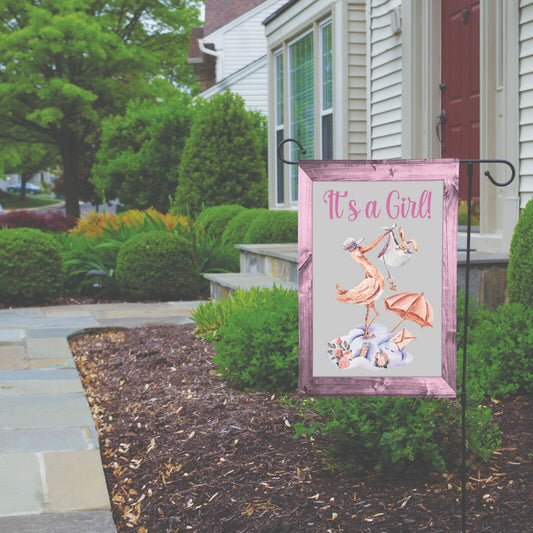 IT'S A GIRL Double Sided Garden Flag Stork Bringing New Baby Shower