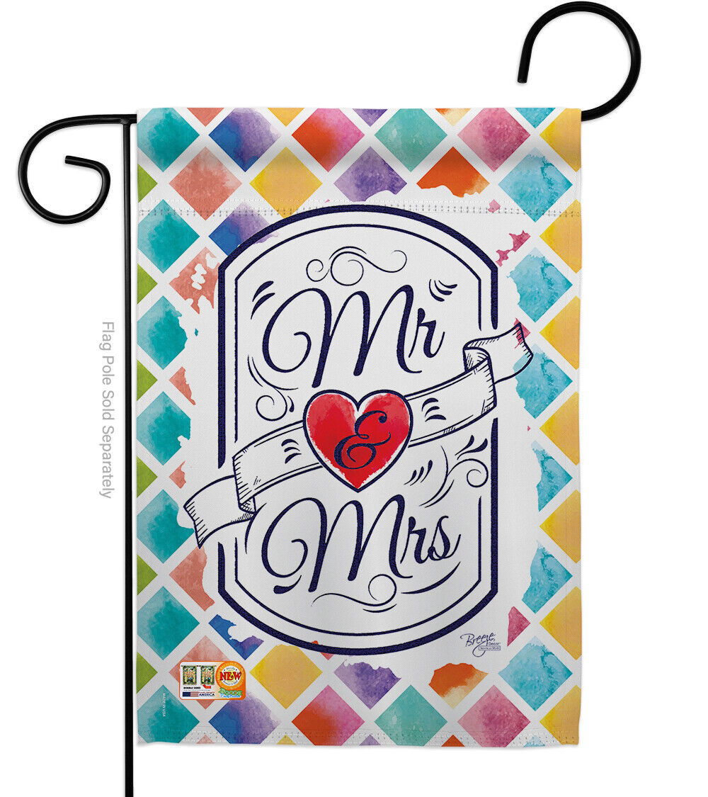 Mr. & Mrs. Family Just Married Wedding Anniversary Garden-House Flag