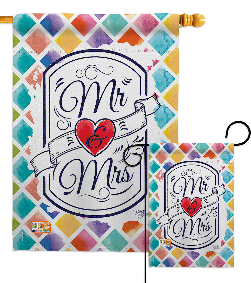 Mr. & Mrs. Family Just Married Wedding Anniversary Garden-House Flag