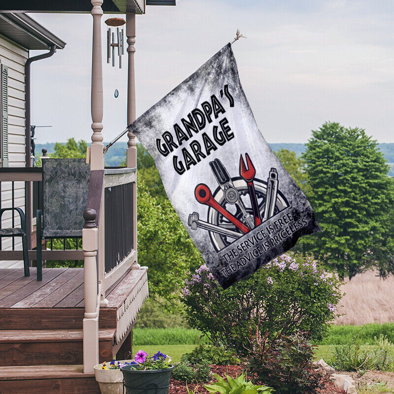 Grandpa's Garage Garden Flag