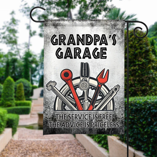 Grandpa's Garage Garden Flag