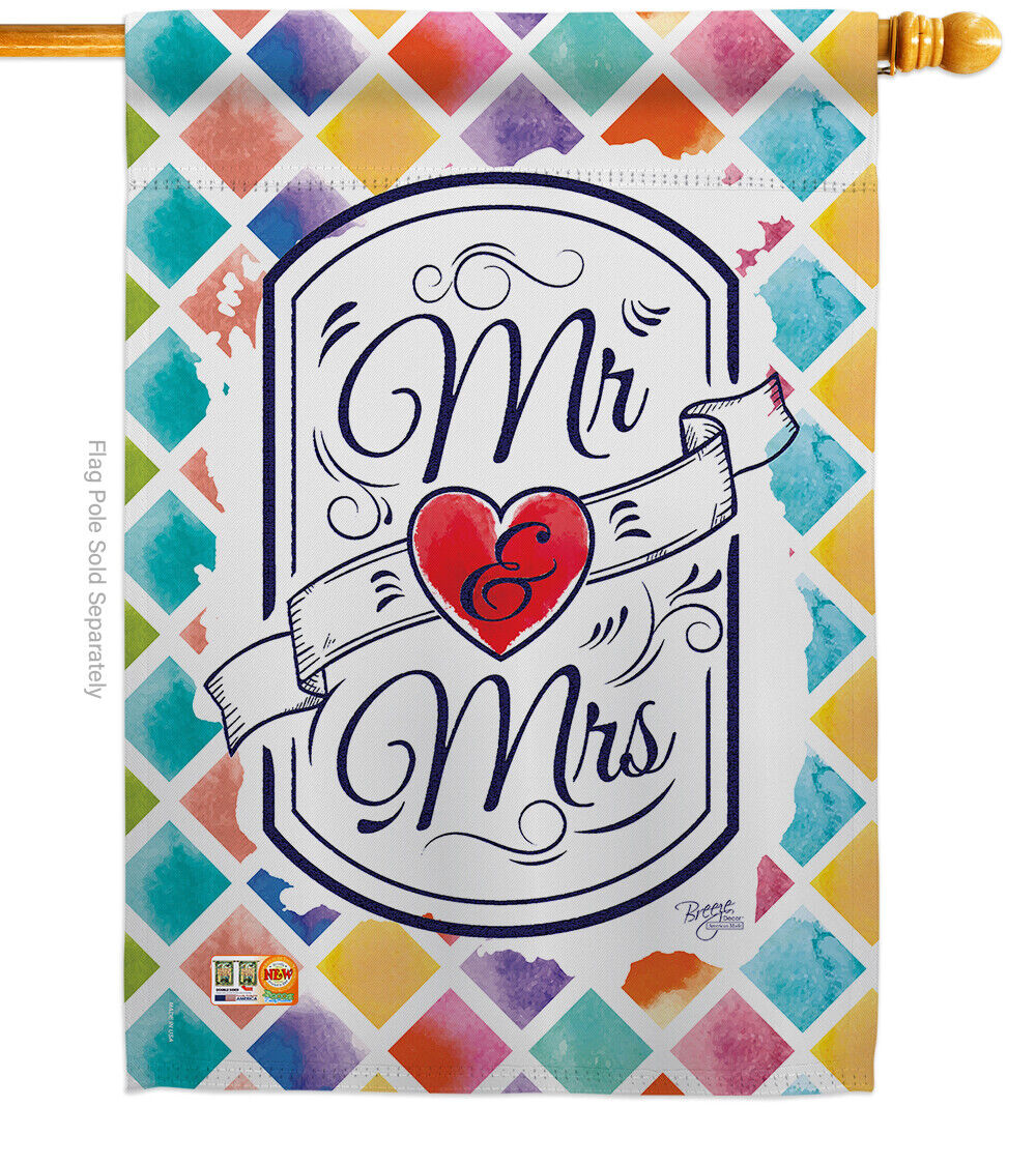 Mr. & Mrs. Family Just Married Wedding Anniversary Garden-House Flag