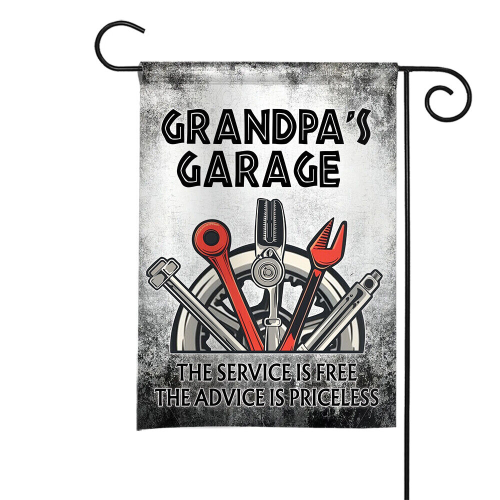 Grandpa's Garage Garden Flag