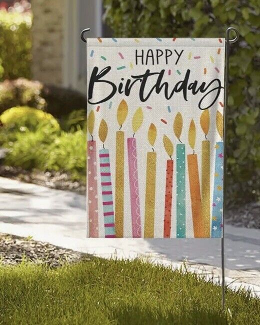 Happy Birthday - Lighted Candles ~ Double Sided - Garden Flag ~ 12" x 18"