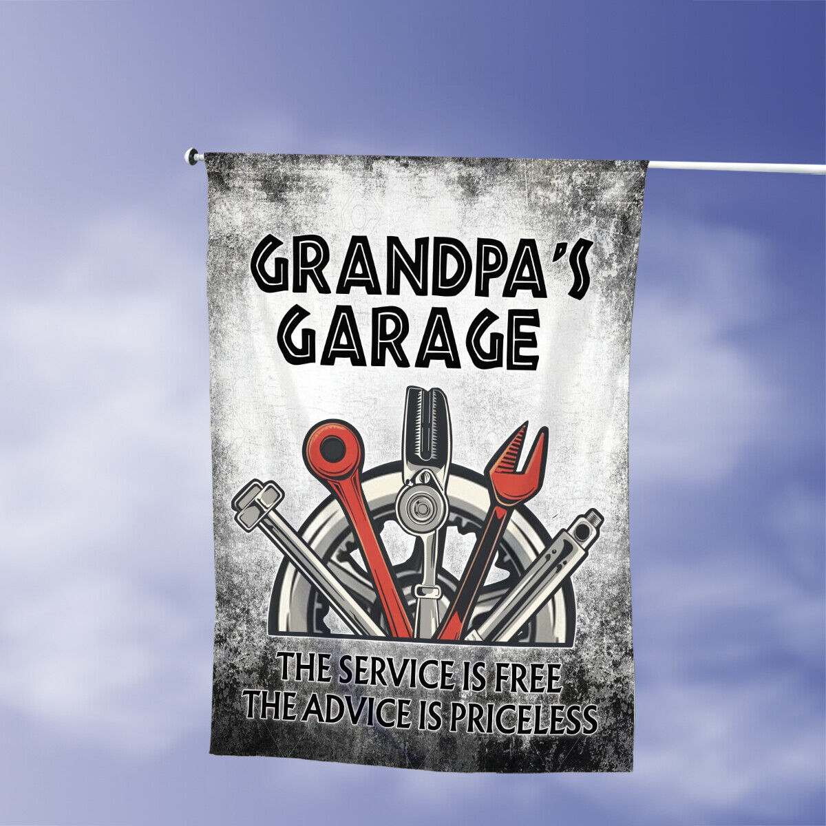 Grandpa's Garage Garden Flag