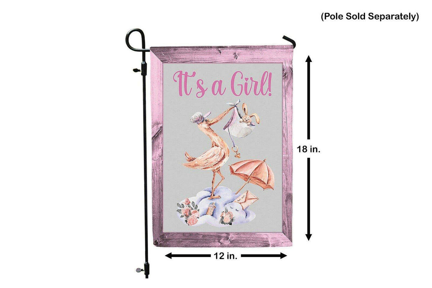 IT'S A GIRL Double Sided Garden Flag Stork Bringing New Baby Shower