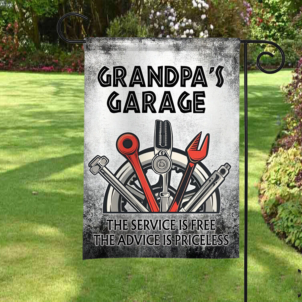 Grandpa's Garage Garden Flag