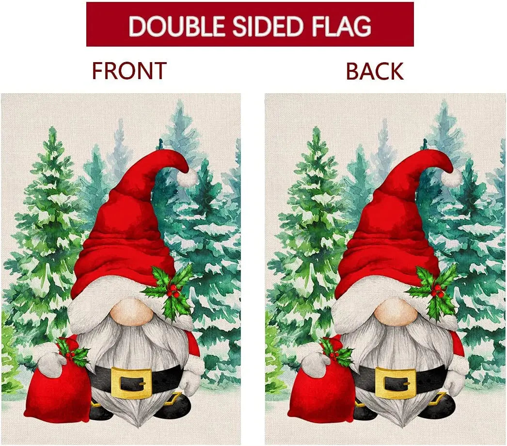 Christmas Tree Gnome Burlap Garden Flag