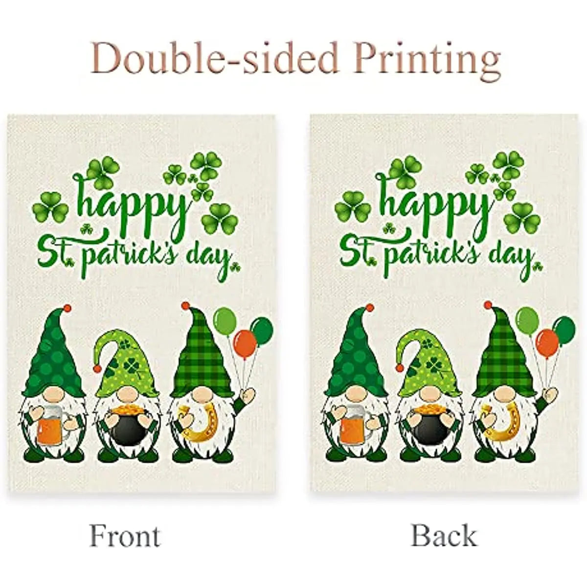 Happy St Patrick’s Day Gnomes & Shamrock Garden Flag