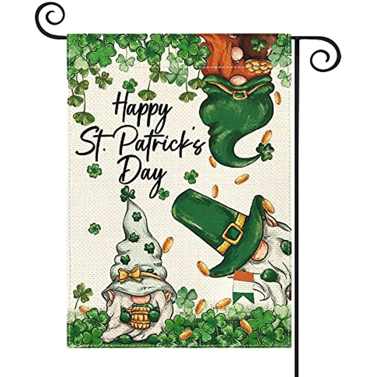 Happy St Patrick's Day Gnome Leprechauns & Shamrocks Home and Garden Flags