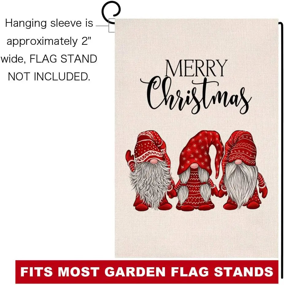 Red Christmas Gnomes Burlap Garden Flag