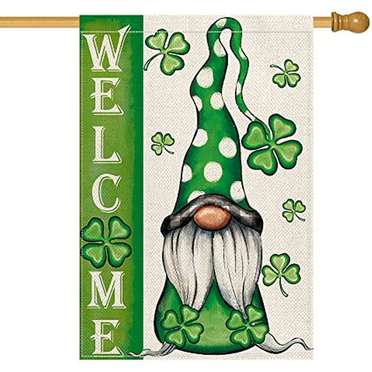 Welcome St Patrick's Day Leprechaun Gnome House and Garden Flags
