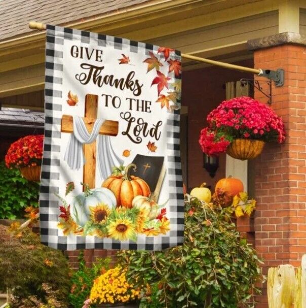 Fall Give Thanks Lord Thanksgiving Home & Garden Decor Flags