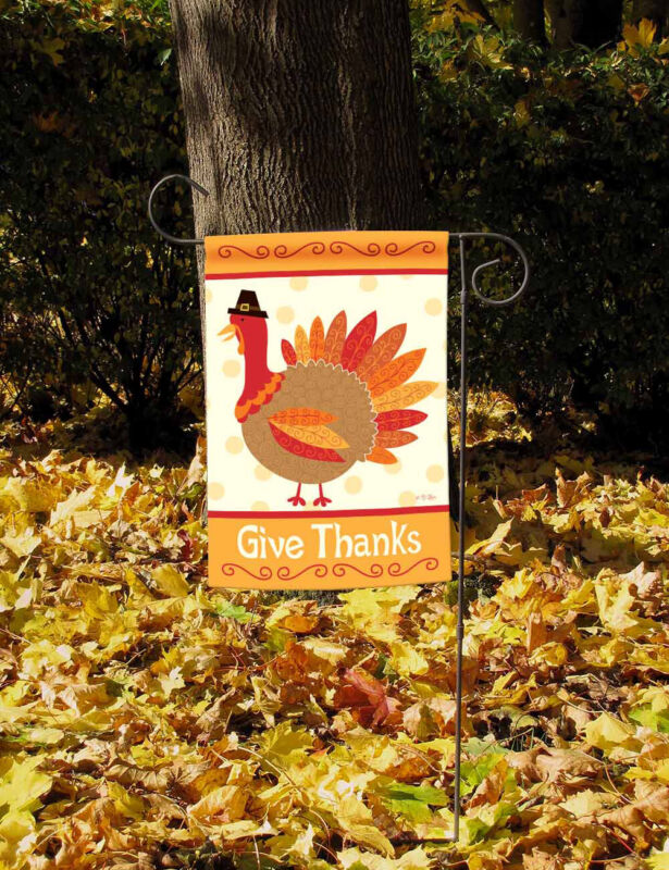 Toland Turkey Give Thanks Fall Autumn Thanksgiving Pilgrim Garden Flag